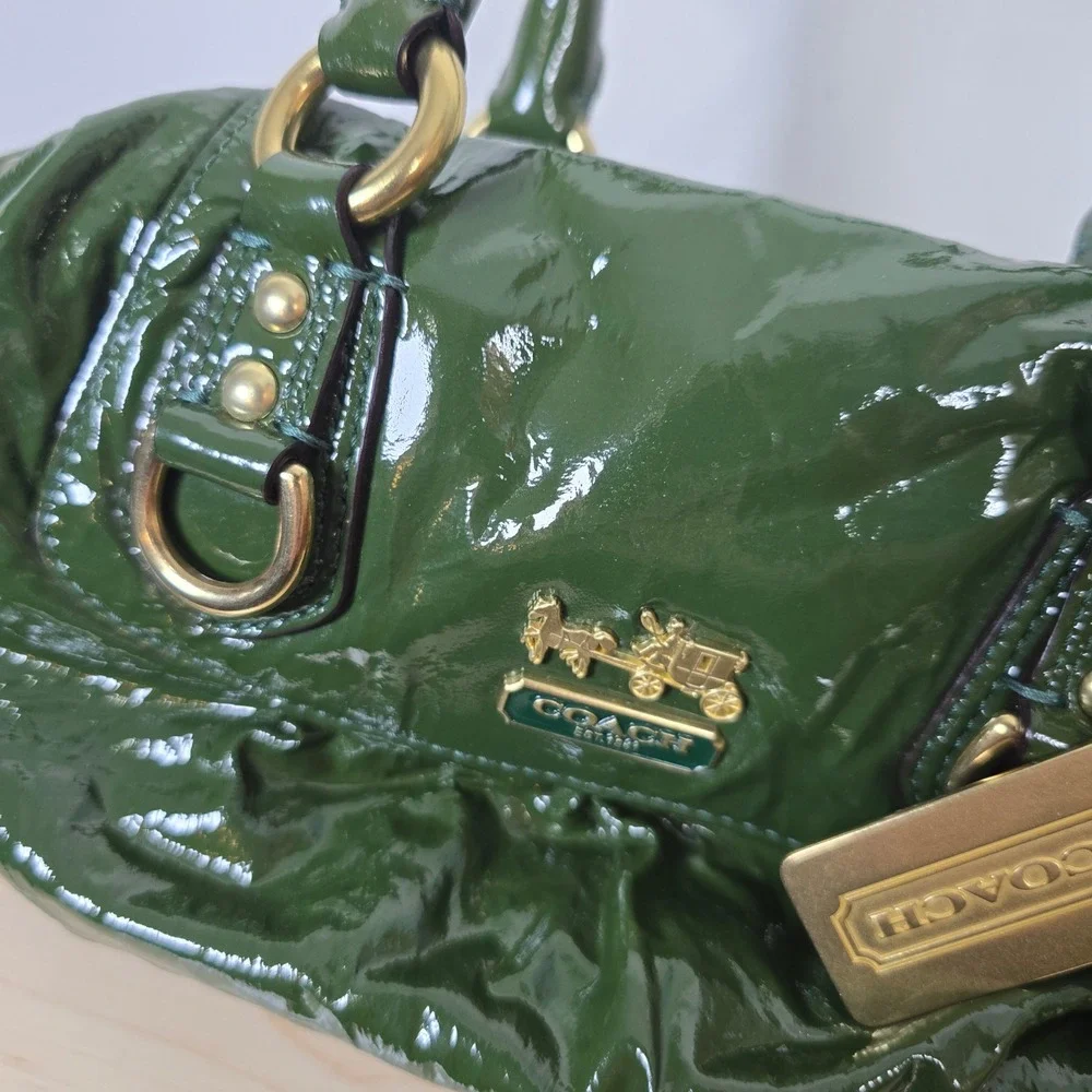 Coach Madison Sabrina Green Patent Leather Satchel Bag 12957 Gold Hardware
